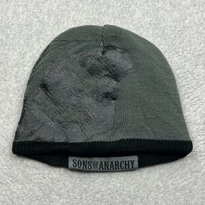 Sons of Anarchy Beanie‎ Mens OS Gray Skull Reversible SOA Patch Biker Knit Hat